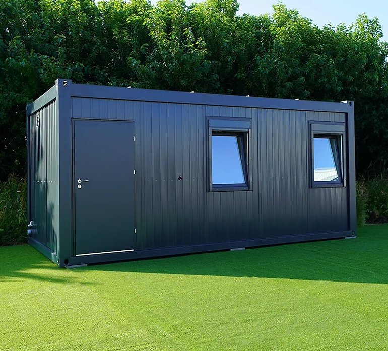Conteneur Isolé de 6 x 3 mètres avec Toilettes et Cuisine RAL 7016