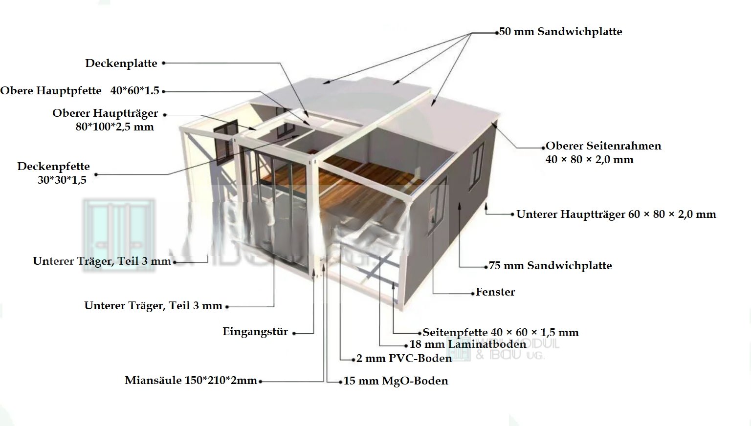 Conteneur maison de 32 m² deux étages Fenêtre en baie et balcon. – Image 13